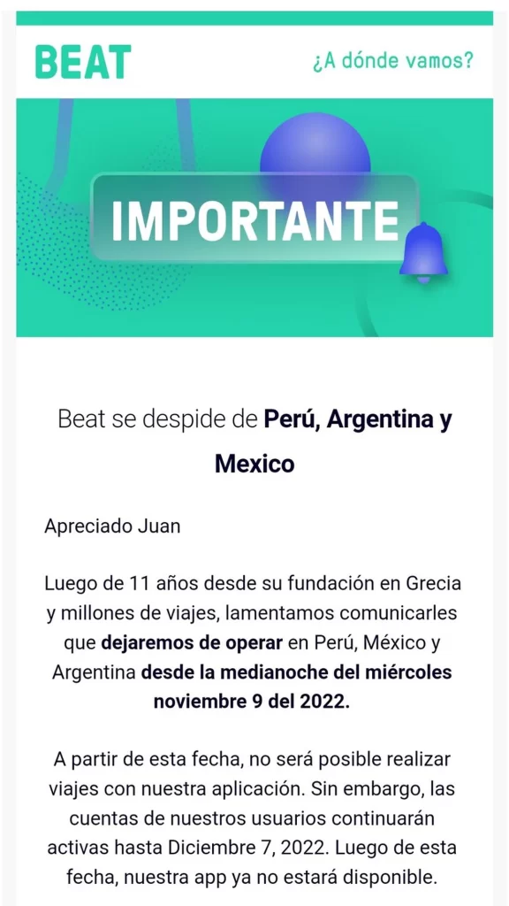 Beat dejará de operar en el mercado latinoamericano (Foto: captura de pantalla)
